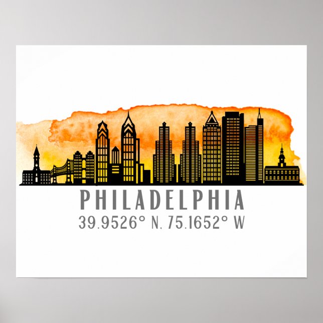 Philadelphia Sunset Skyline Karta samordnare Poster (Framsidan)