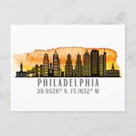 Philadelphia Sunset Skyline Karta samordnare Vykort