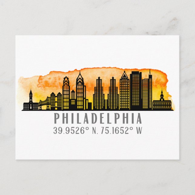Philadelphia Sunset Skyline Karta samordnare Vykort (Framsida)