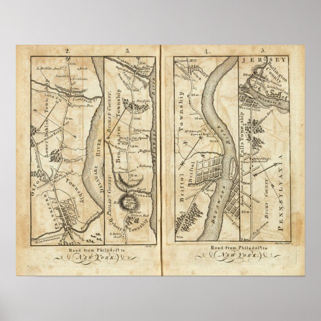 Philadelphia till New York Road Karta Poster (Framsidan)