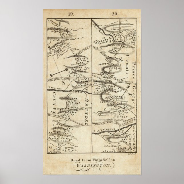 Philadelphia till Washington Road Karta Poster (Framsidan)
