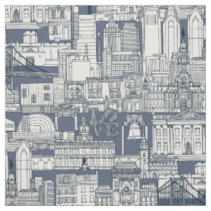 Philadelphia toile blå indigo tyg
