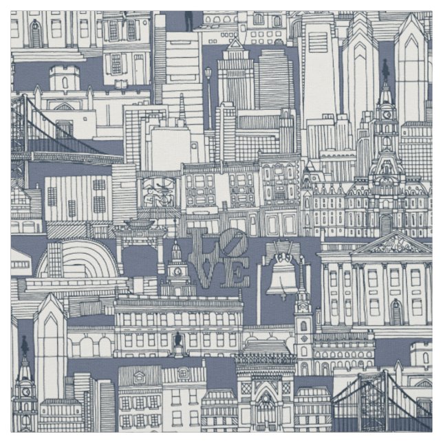 Philadelphia toile blå indigo tyg (Provkarta)