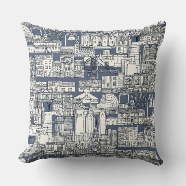 Philadelphia toile blue indigo kudde (Framsida)