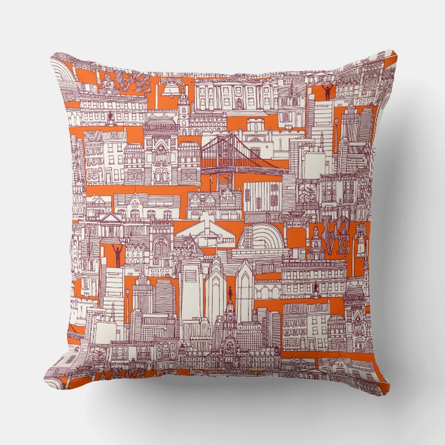Philadelphia toile hot orange claret kudde (Framsida)