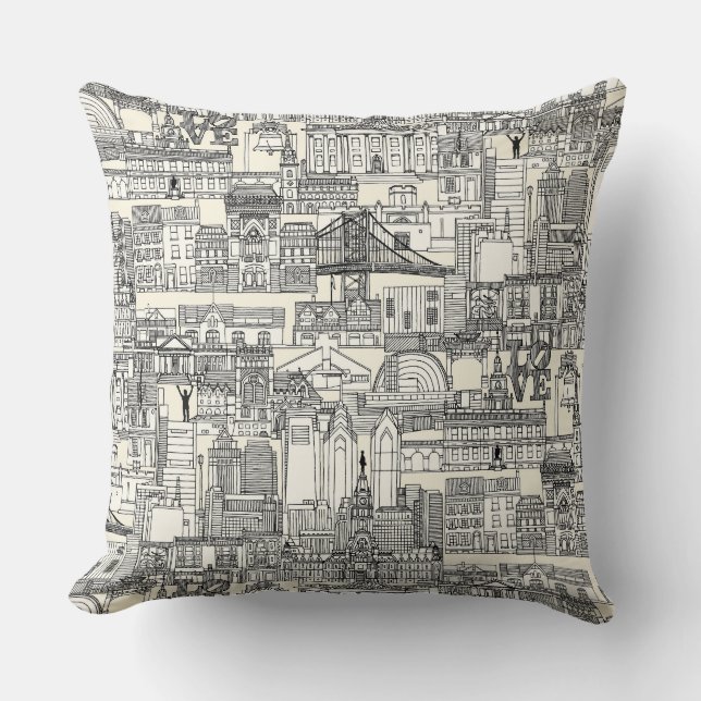 Philadelphia toile pearl black kudde (Framsida)