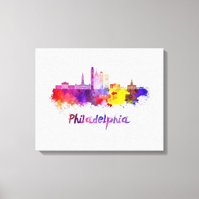 Philadelphia V2 skyline in watercolor Canvastryck (Framsida)