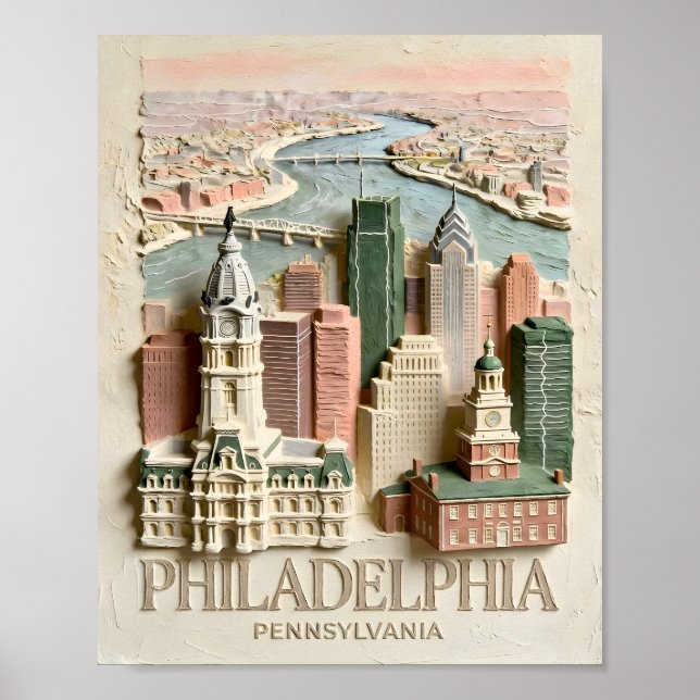 Philadelphias Stadssiluett Moderna Texturerade Sta Poster (Framsidan)