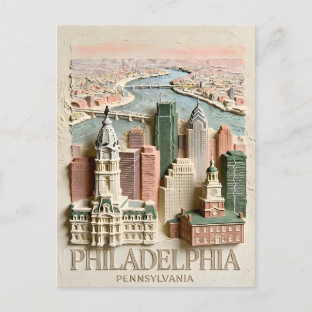 Philadelphias Stadssiluett Moderna Texturerade Sta Vykort (Framsida)
