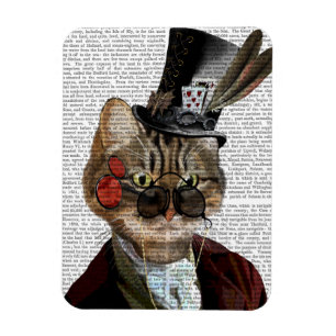 Phileas Kattdjur Steampunk Cat & Top hat 2 Magnet