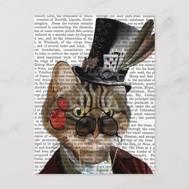 Phileas Kattdjur Steampunk Cat & Top hat 2 Vykort (Framsida)