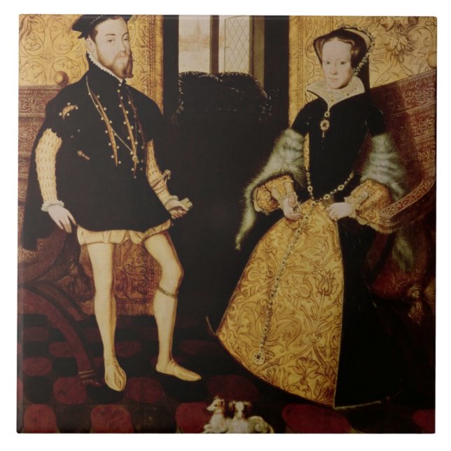 Philip II och Mary mig, 1558 Kakelplatta (Framsidan)