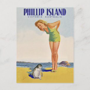 Philip Island, Australien, flicka med pingvin Vykort
