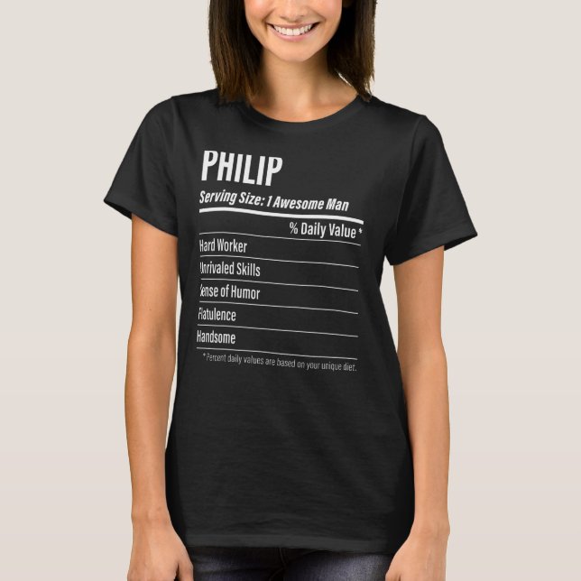 Philip Serving Storlek Nutrition Label Calories T Shirt (Framsida)