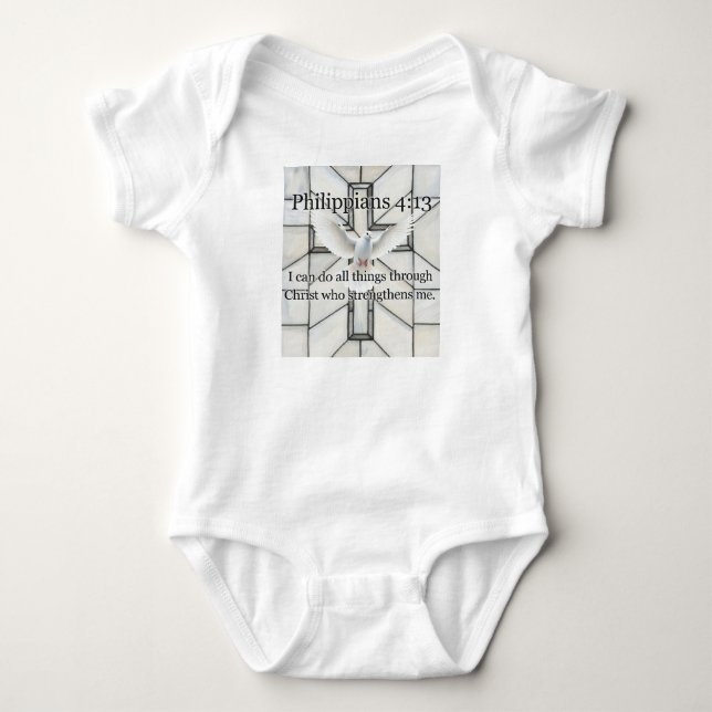 Philippians 4:13 Bible Verse Baby Bodysuit T Shirt (Framsida)
