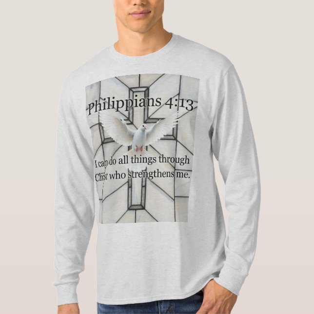 Philippians 4:13 Bible Verse Men's Long Sleeve Tee (Framsida)