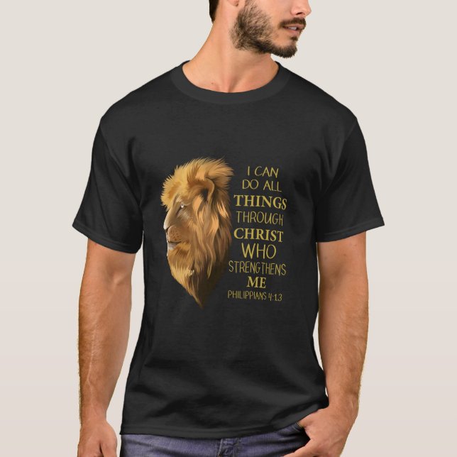 Philippians 4 13 Religious Lion Verses Funny Chris T Shirt (Framsida)