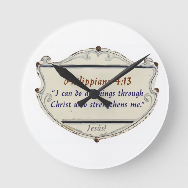 Philippians 4:13 Shield Wall Clock Rund Klocka (Framsida)