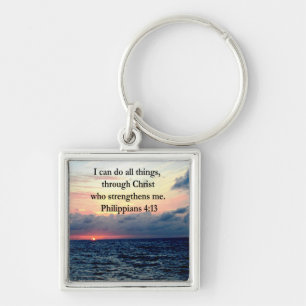 PHILIPPIANS 4:13 SUNRISE DESIGN FYRKANTIG SILVERFÄRGAD NYCKELRING