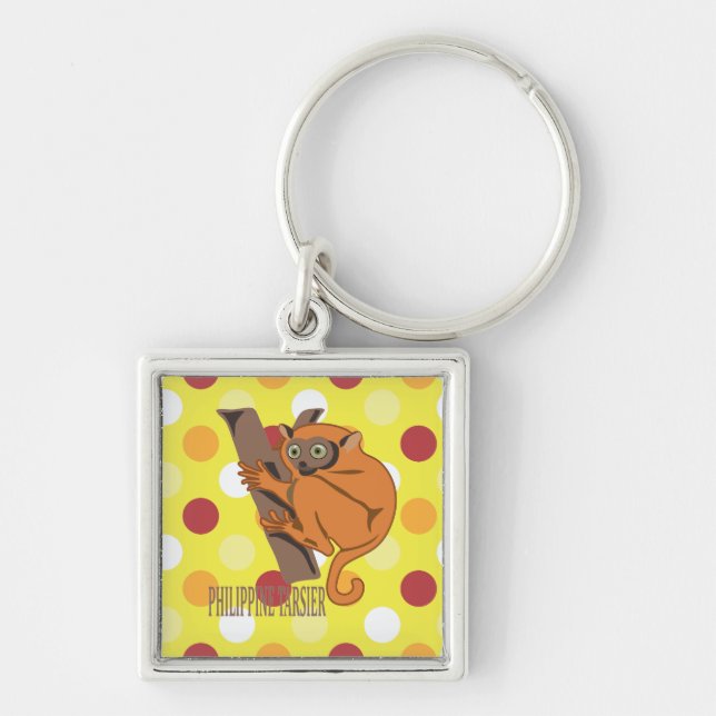 Philippine tarsier fyrkantig silverfärgad nyckelring (Framsidan)