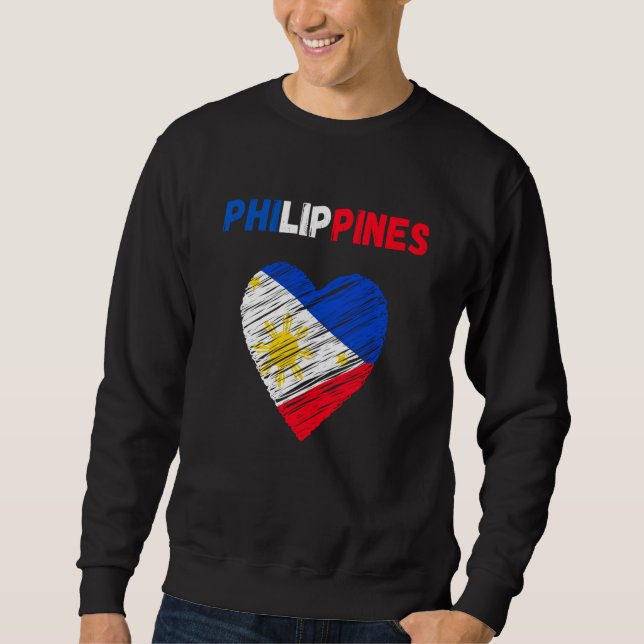 Philippines Flag Holiday Philippines Heart Filipin Lång Ärmad Tröja (Framsida)