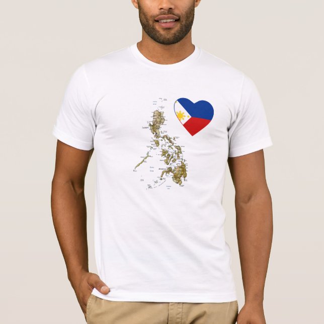 Philippines flaggahjärta och kartaT-tröja T Shirt (Framsida)