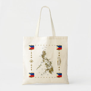 Philippines karta + Flaggor hänger lös Tygkasse