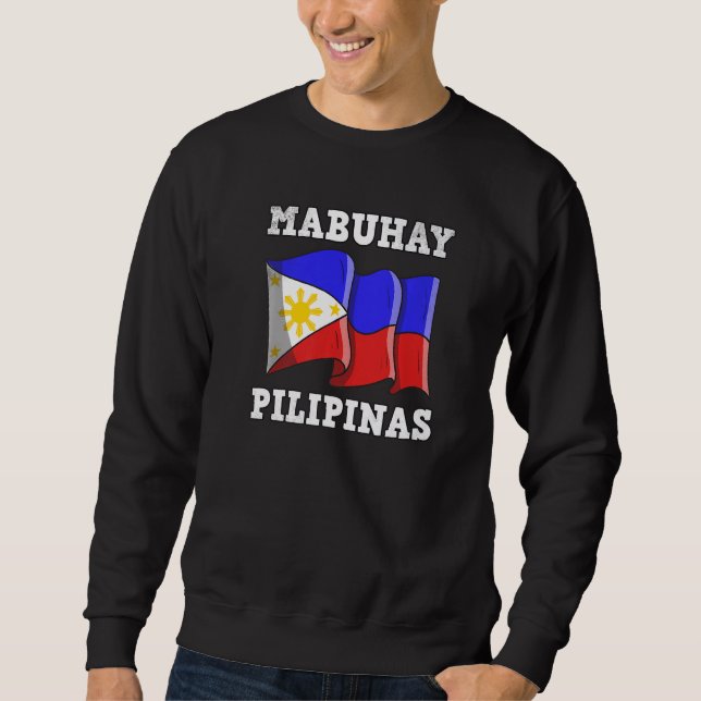Philippines Pinay Filipino Pride Country Flag Mabu Lång Ärmad Tröja (Framsida)