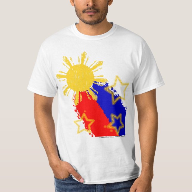 Philippines som skjuter solen och startflagga t shirt (Framsida)