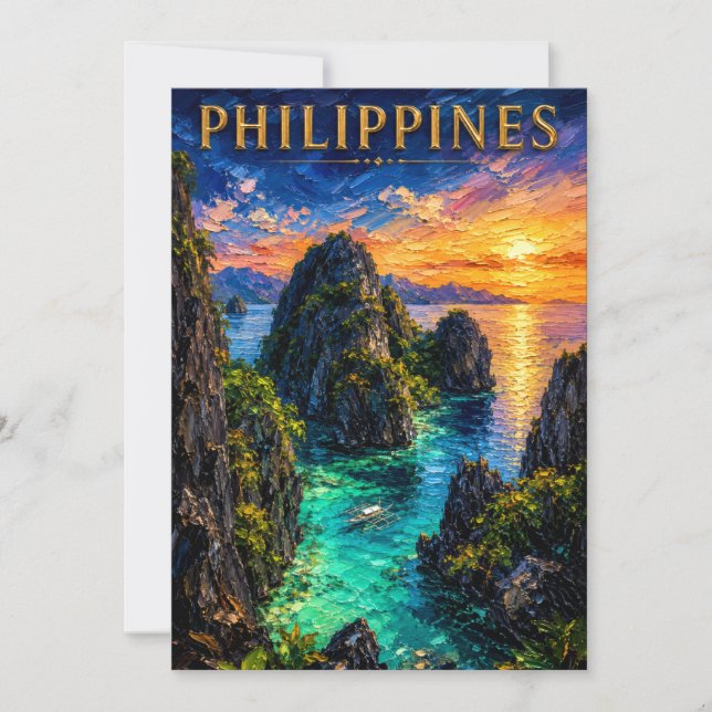 Philippines: Tropical Sunset Palawan Coast Art Sou Inbjudningar (Framsida)