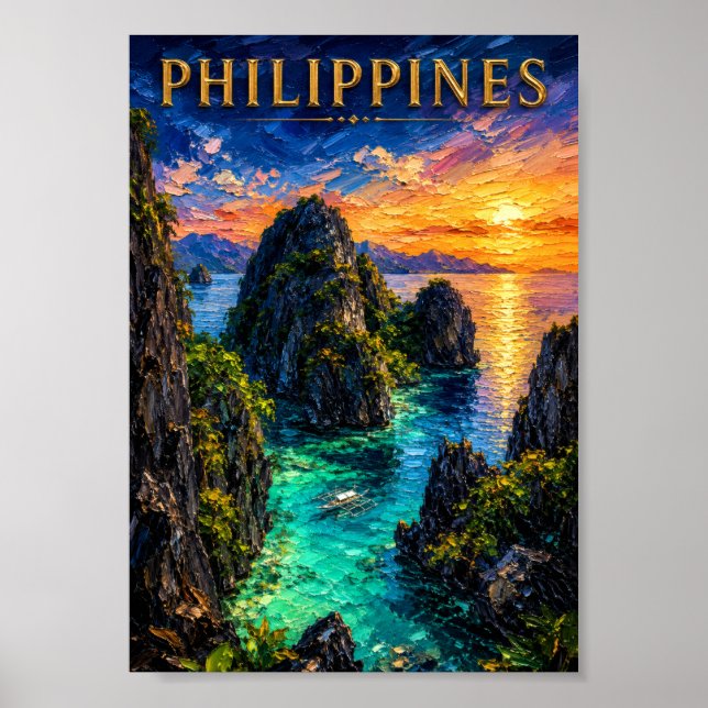 Philippines: Tropical Sunset Palawan Coast Art Sou Poster (Framsidan)