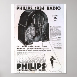 Philips 1934 Radio antique Reklement Poster