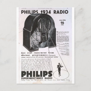 Philips 1934 Radio Retro antique Annons Vykort