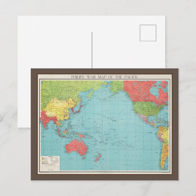 Philips' Krig Karta i Stilla havet, 1945 Vykort (Fram/baksida)