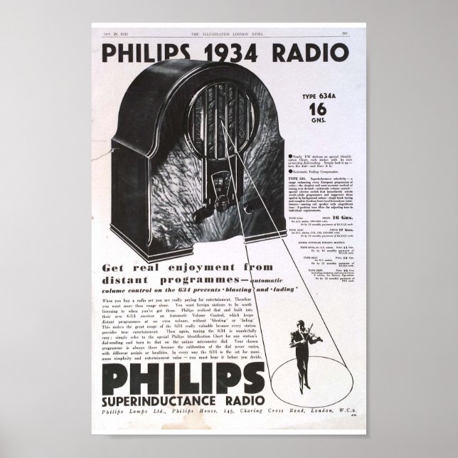 Philips radio 1934 Retiement antique retro Poster (Framsidan)