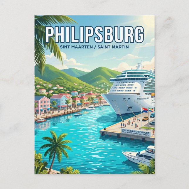 Philipsburg kryssningshamn vykort (Framsida)