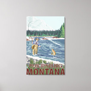 Philipsburg, MontanaFly Fisherman Canvastryck