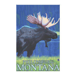 Philipsburg MontanaMoonlight älg Canvastryck
