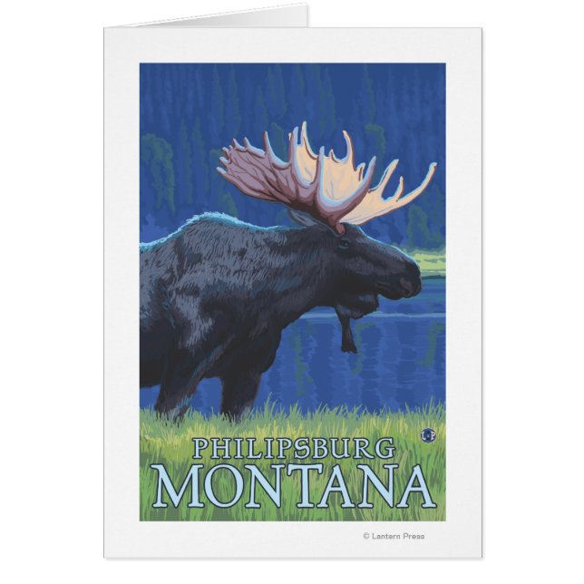 Philipsburg, MontanaMoonlight Moose Hälsningskort (Framsidan)