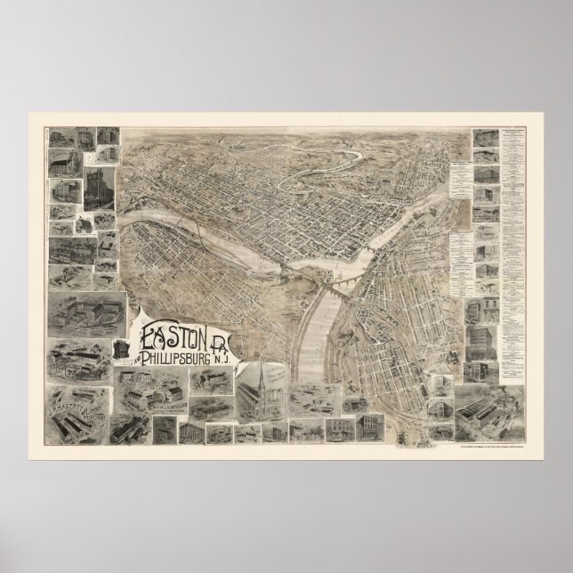 Phillipsburg, NJ & Easton, PA Panoramic Karta - 19 Poster (Framsidan)