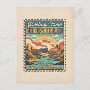 Phillipsburg NJ Gateway to the Poconos Retro 1950- Vykort