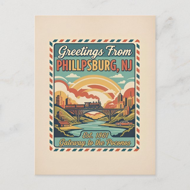 Phillipsburg NJ Gateway to the Poconos Retro 1950- Vykort (Framsida)