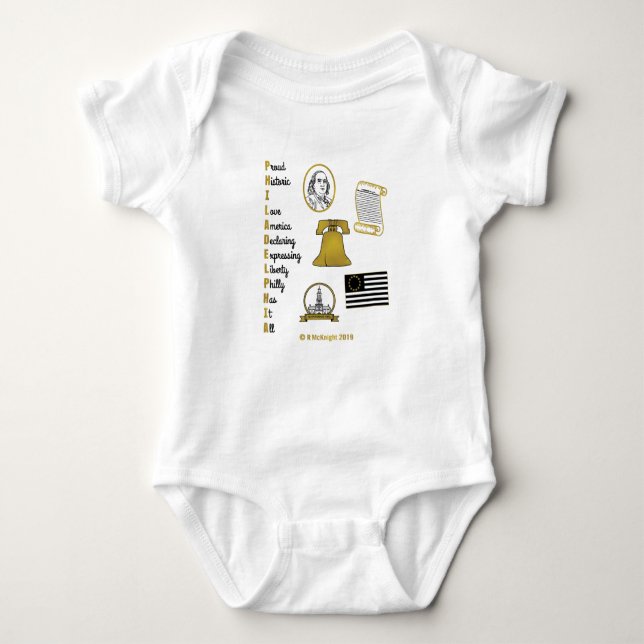 Philly Acronym Tourist Baby Bodykostym T Shirt (Framsida)