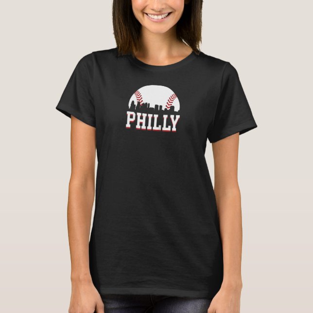 Philly Baseball Sports Skyline Illustration Citysc T Shirt (Framsida)