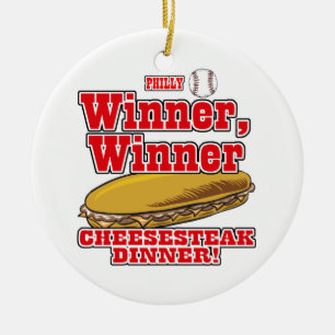 Philly Baseball Winner Winner Cheesesteak Dinner Julgransprydnad Keramik