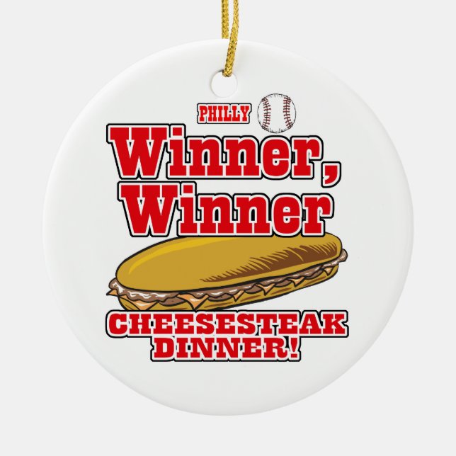 Philly Baseball Winner Winner Cheesesteak Dinner Julgransprydnad Keramik (Framsidan)