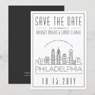 Philly Bröllop   Stiliserad Skyline Spara datum Inbjudningar