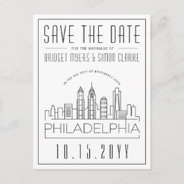 Philly Bröllop | Stiliserad Skyline Spara datum Vykort