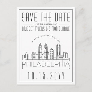 Philly Bröllop Stiliserad Skyline Spara datum Vykort