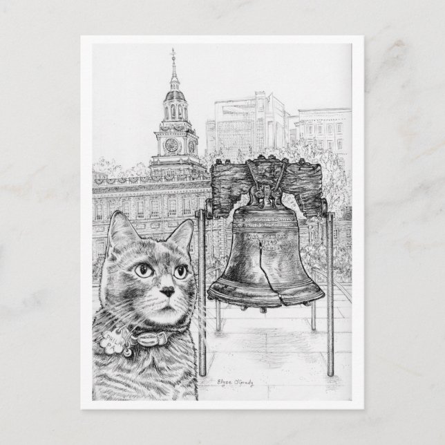 Philly Cat besöker Liberty Bell Vykort (Framsida)
